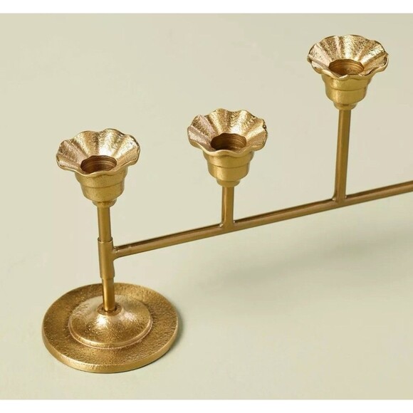 Scalloped Brass 12Ct Taper Candelabra Antique Finish Hearth & Hand with Magnolia - Picture 3 of 4